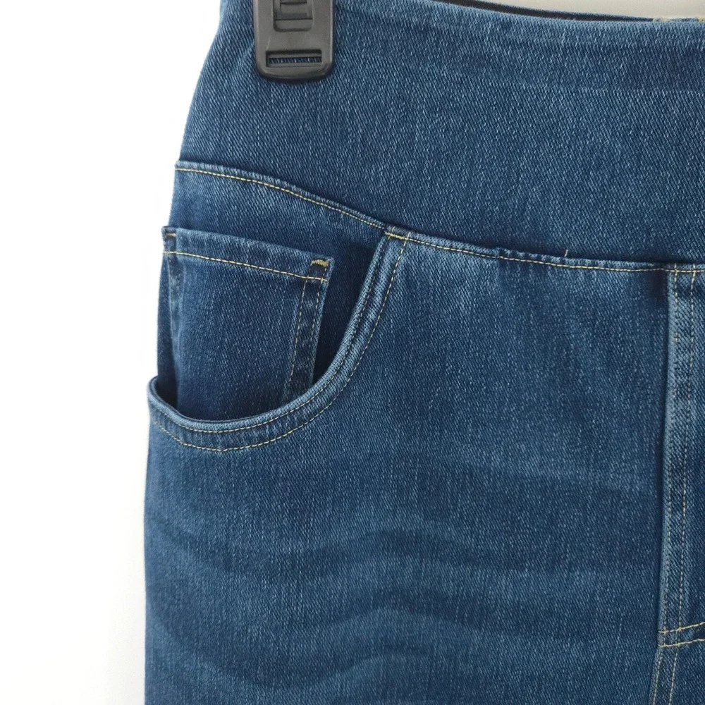 Halara Flex Denim Pants NWT Large Petite Blue Wide Leg High Waisted Pull On